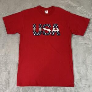 Vintage Jerzees USA Shirt Mens Large Red American Flag Graphic Patriotic USA